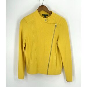 Lauren by Ralph Lauren Women L Moto Cardigan Yellow Cotton
